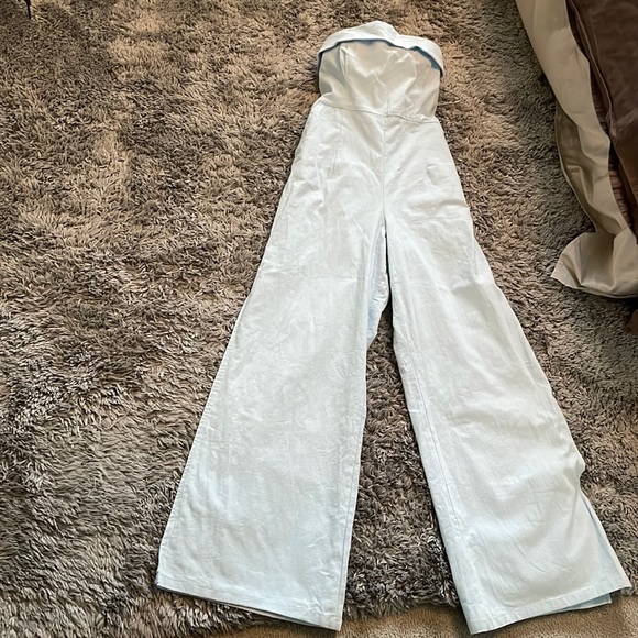 Runaway strapless wide leg baby blue jumper - Picture 1 of 12